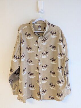 BarnFly Authentic Design Men's Moose Print Button Up Shirt